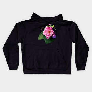 Roses - Pink Rose and Purple Morning Glories Kids Hoodie